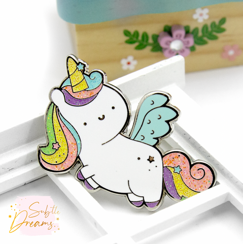 Rainbow unicorn, glitter enamel pin