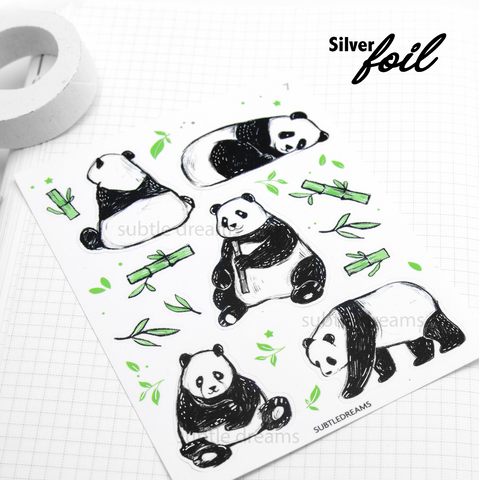 Stu-Panda-Ous foil stickers, hand sketched