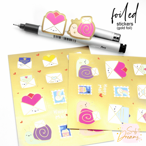 Happy mail, snail mail foil stickers