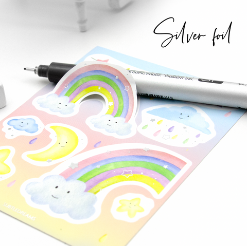 Rainbow foil stickers, watercolor hand painted