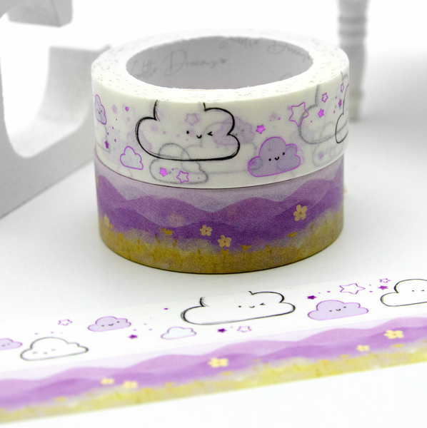 Kawaii clouds washi vol.13, lilac hill, hand sketched