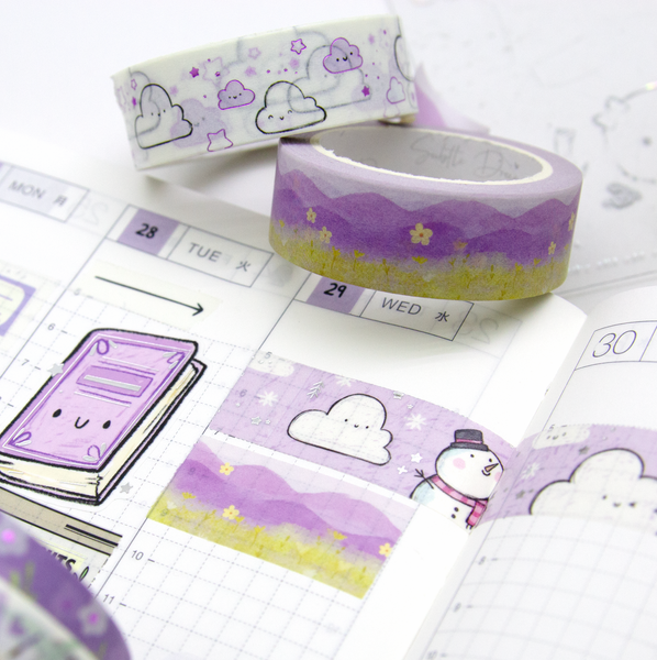 Kawaii clouds washi vol.13, lilac hill, hand sketched