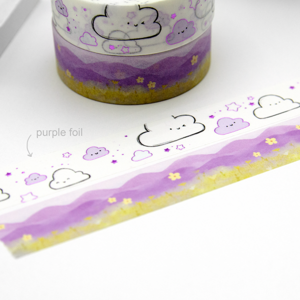 Kawaii clouds washi vol.13, lilac hill, hand sketched