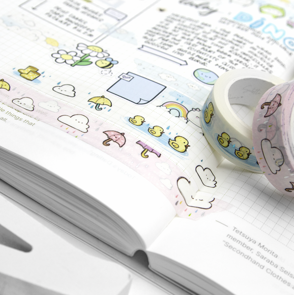 Kawaii clouds rain washi Vol.4, hand painted, duck