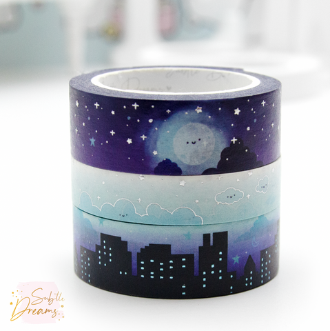 Citylights cloud washi (mint/blue foil), Vol.1