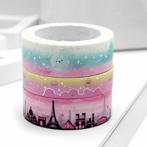 Destination: Paris skyline cloud washi, hot pink foil