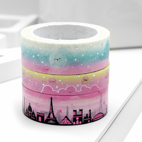 Destination: Paris skyline cloud washi, hot pink foil