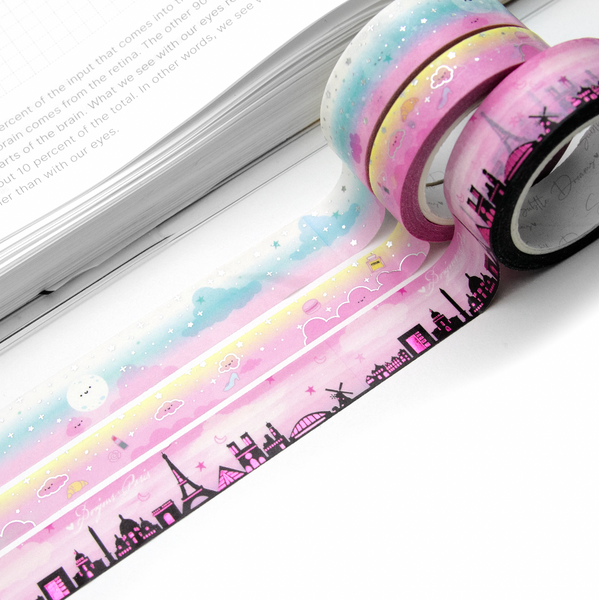 Destination: Paris skyline cloud washi, hot pink foil