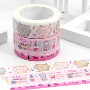 It's glow time, hand painted kitties washi, make up, skincare