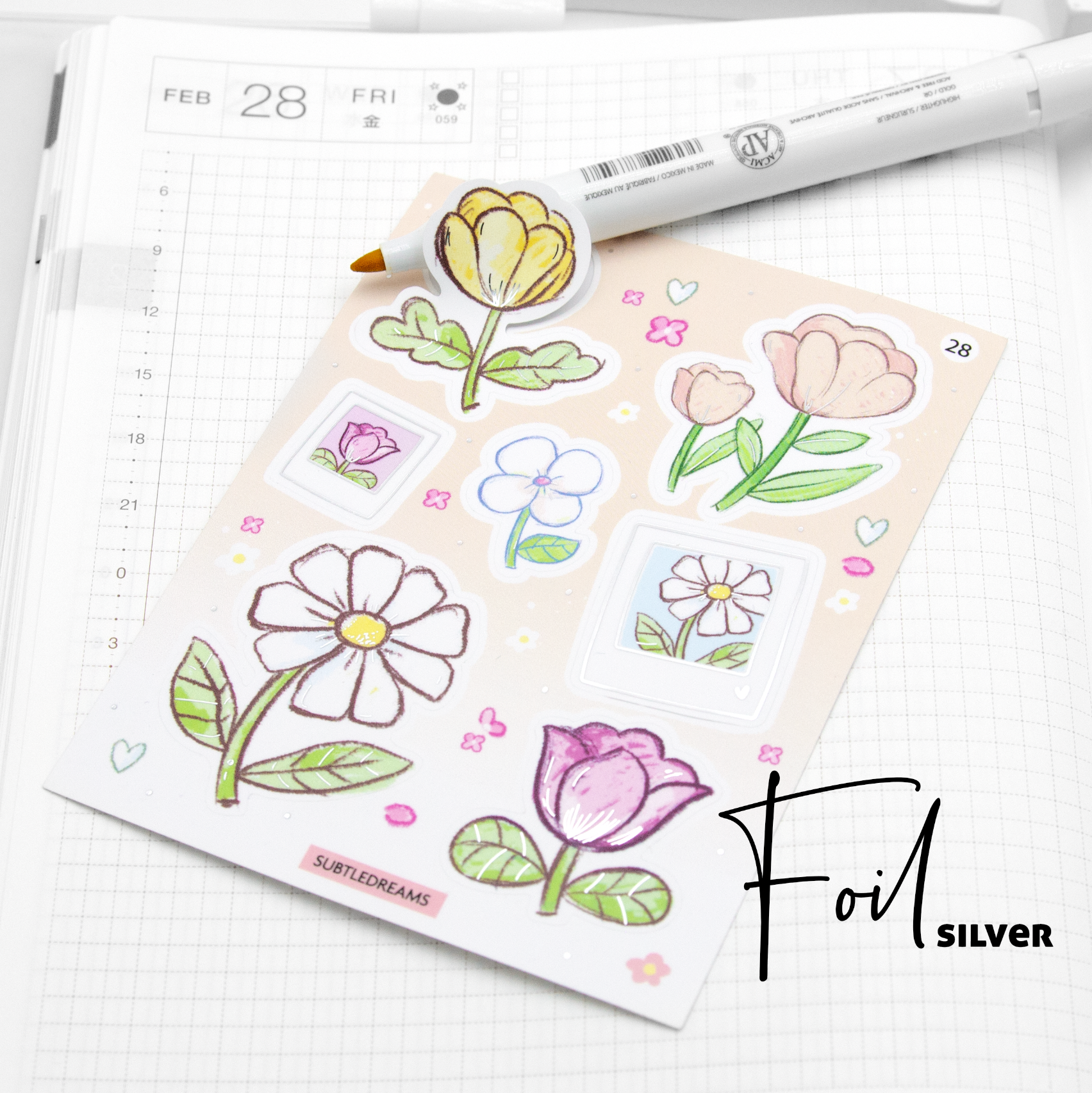 Garden of Dreams, hand painted foil stickers, florals
