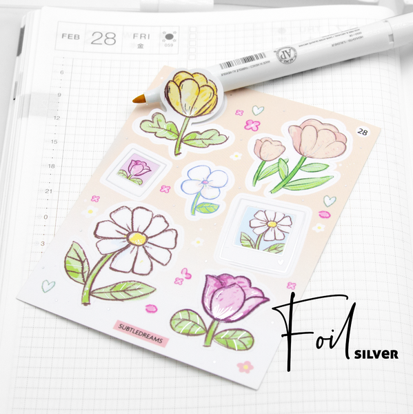 Garden of Dreams, hand painted foil stickers, florals