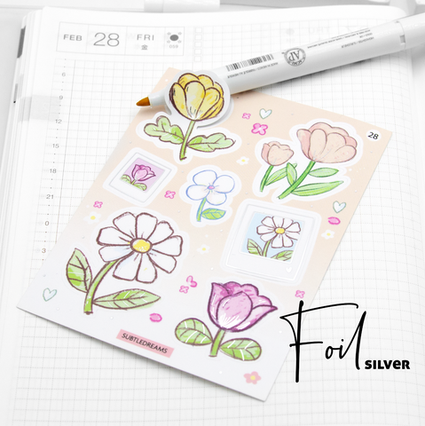 Garden of Dreams, hand painted foil stickers, florals