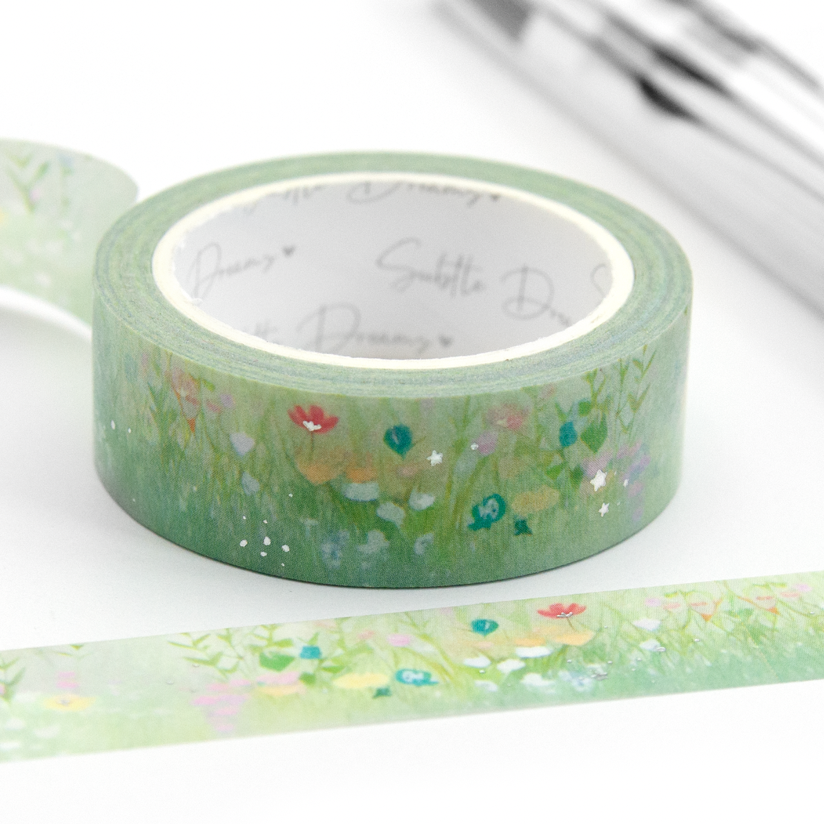 Lush green summer meadow washi, hand painted