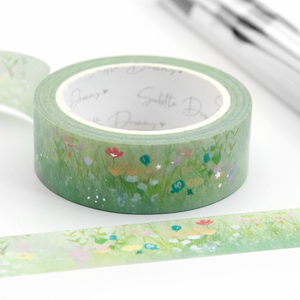 Lush green summer meadow washi, hand painted