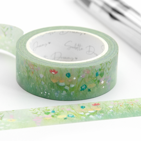 Lush green summer meadow washi, hand painted