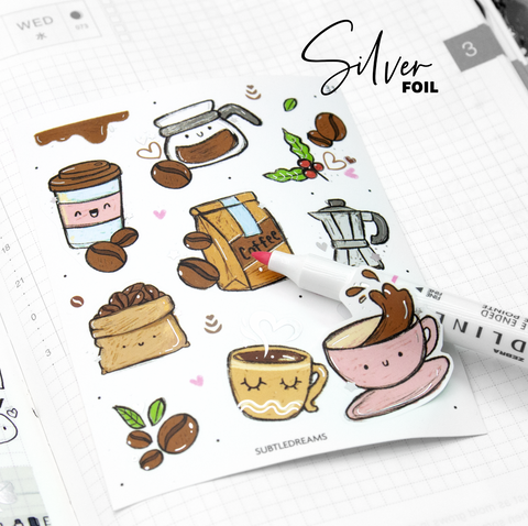 Life begins after coffee foil stickers, hand painted
