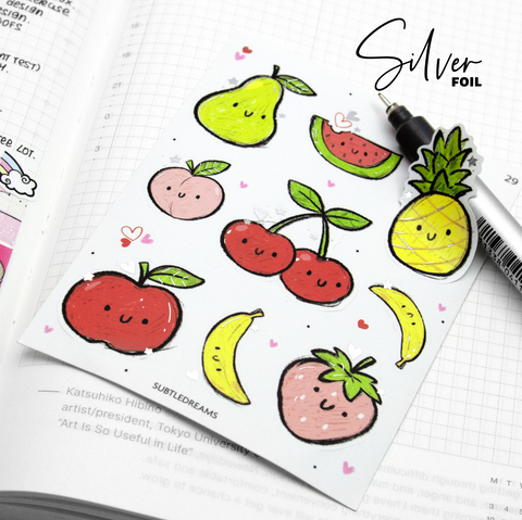 Fresh fruit vibes foil stickers, hand painted