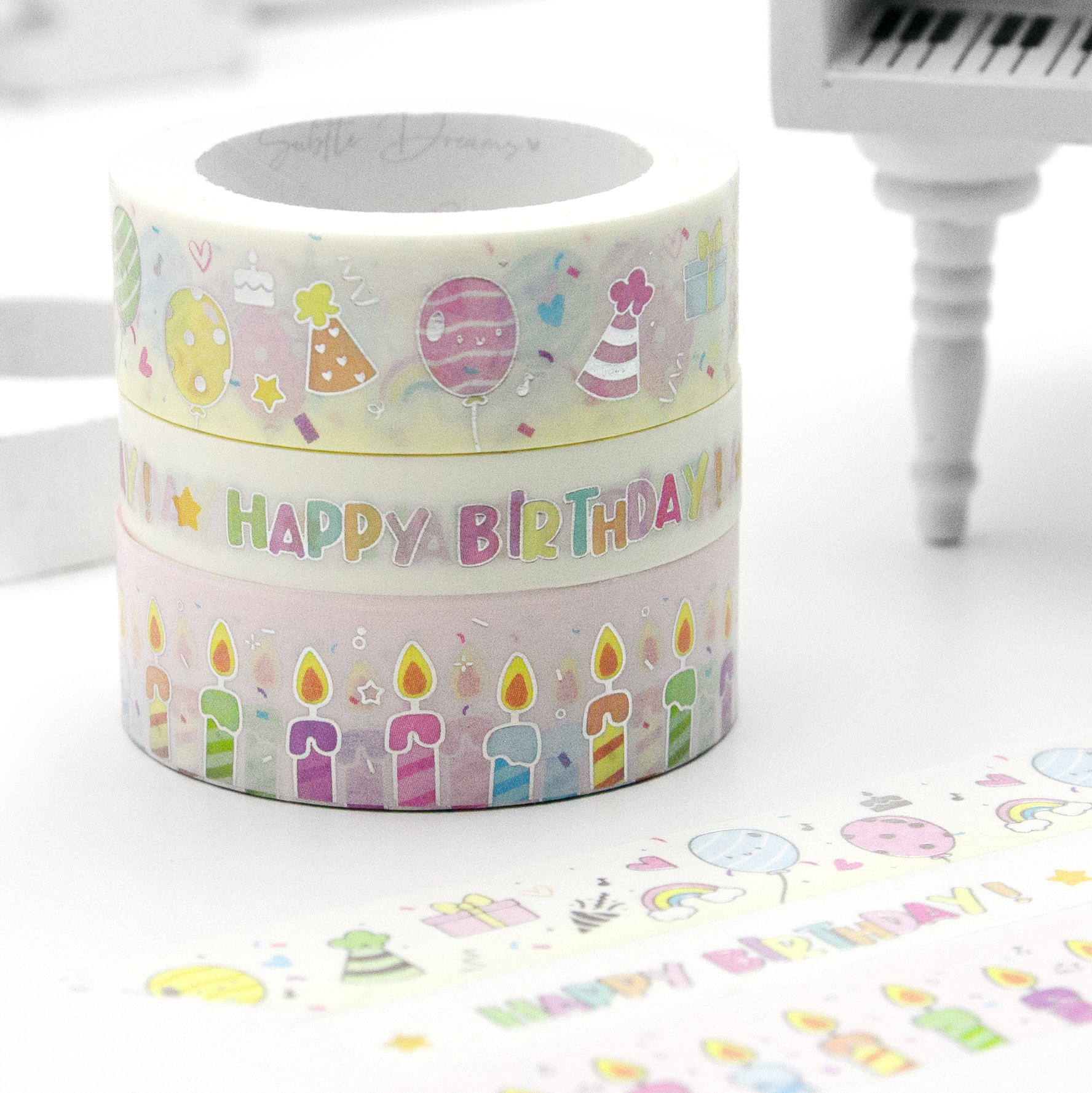 Birthday vibes washi, candles, balloons, confetti