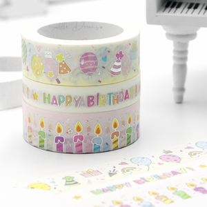 Birthday vibes washi, candles, balloons, confetti