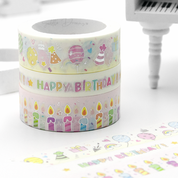 Birthday vibes washi, candles, balloons, confetti