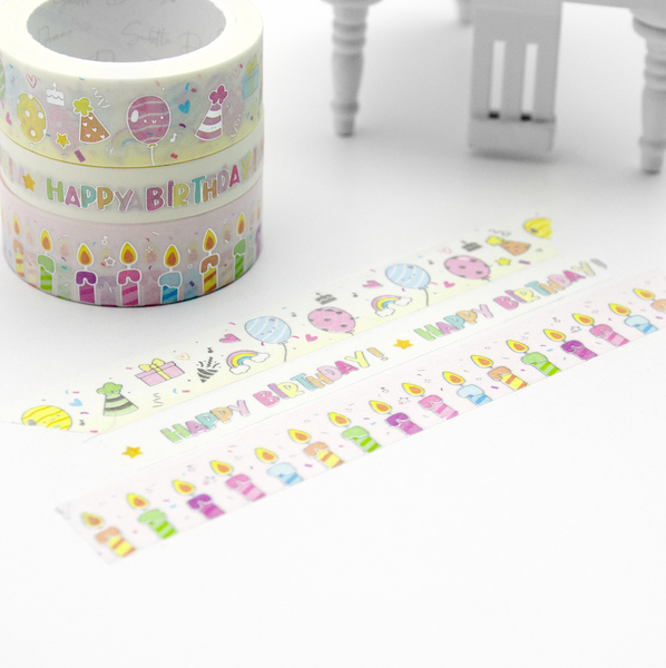 Birthday vibes washi, candles, balloons, confetti