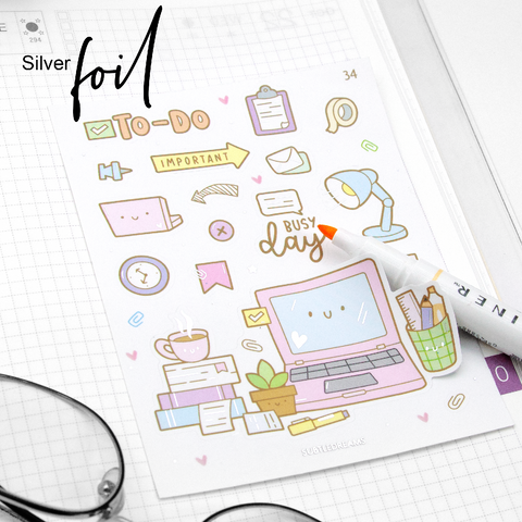Hustle mode foil stickers, work desk, planner