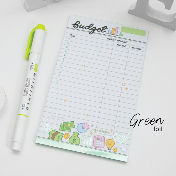 Budget notepad, green foil