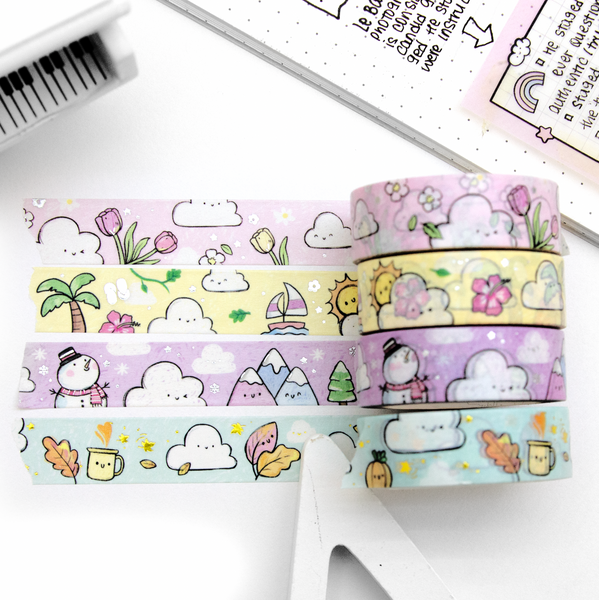 Four seasons, hand sketched washi, spring, summer, fall, winter, Vol.2