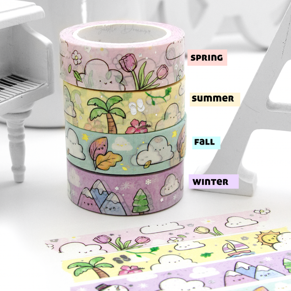 Four seasons, hand sketched washi, spring, summer, fall, winter, Vol.2