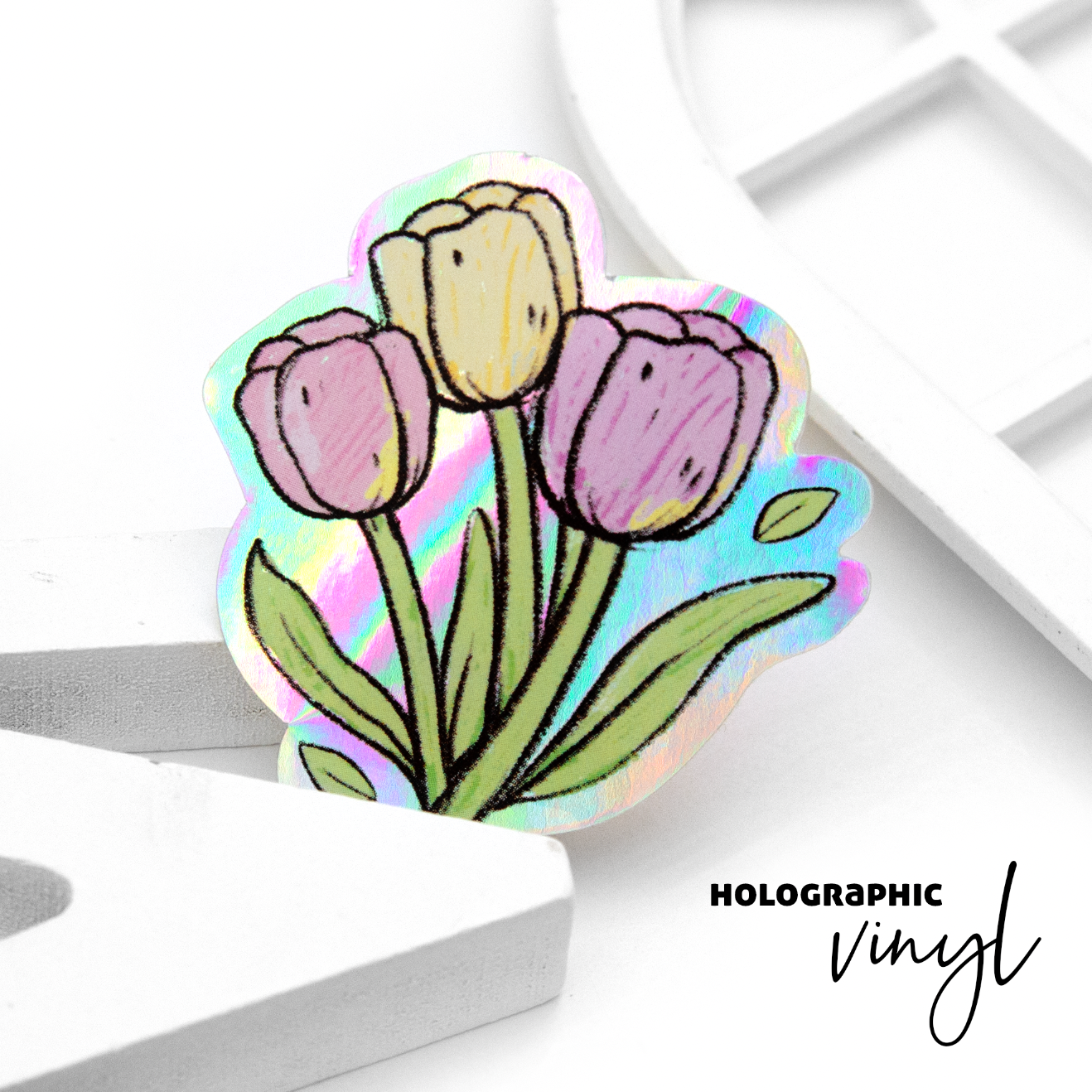 Tulips hand painted glitter weatherproof Vinyl die cut sticker