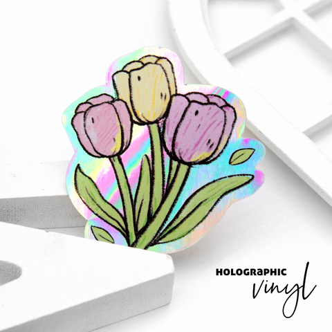 Tulips hand painted glitter weatherproof Vinyl die cut sticker