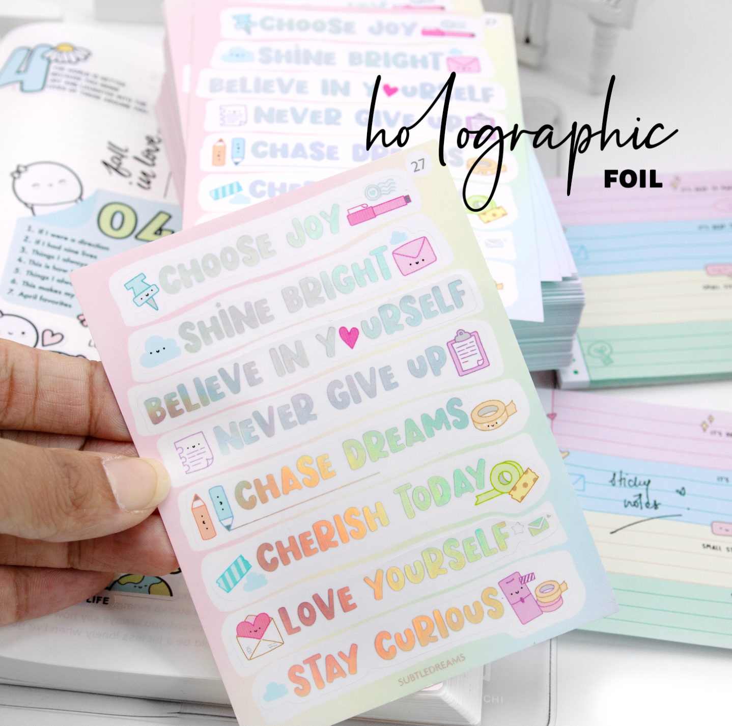 Motivational foiled stickers