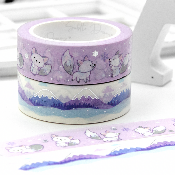 Snow fox hand painted washi, arctic critters