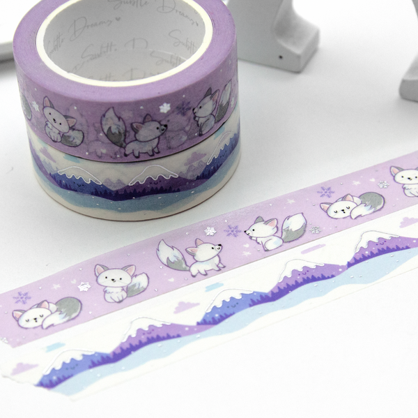 Snow fox hand painted washi, arctic critters