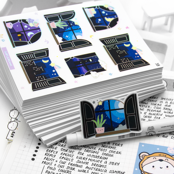 Starry Nights windows, foiled stickers