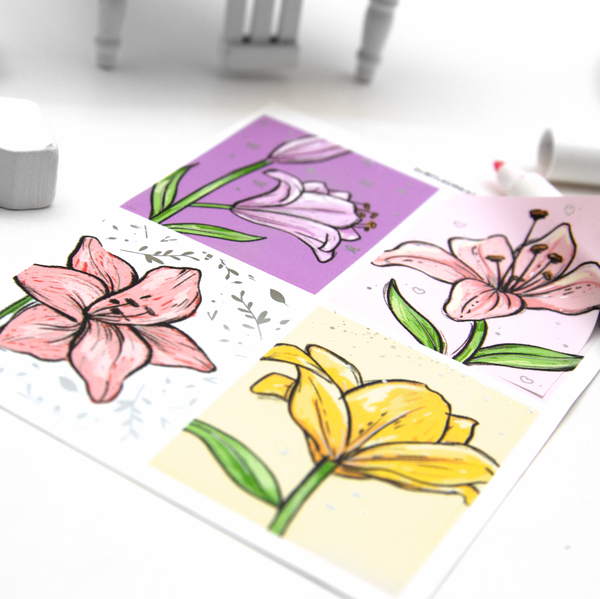 Soft as a lily, foiled floral hand sketched stickers