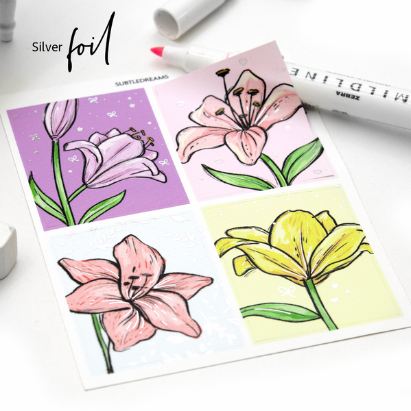 Soft as a lily, foiled floral hand sketched stickers
