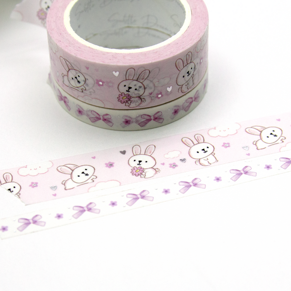 Bunny snuggles washi, hand painted florals, Sugar Blush