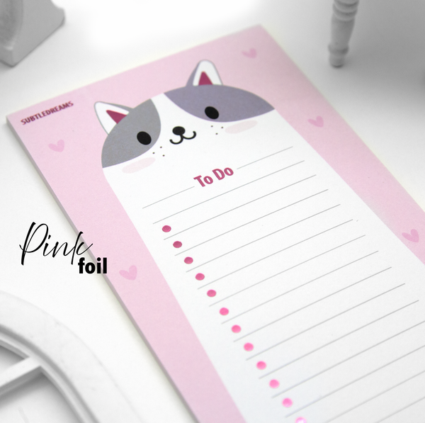 Cat lover essentials notepad, hot pink foil