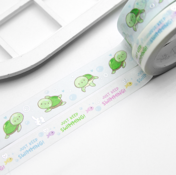 Just keep swimming, turtles hand painted planner washi tape