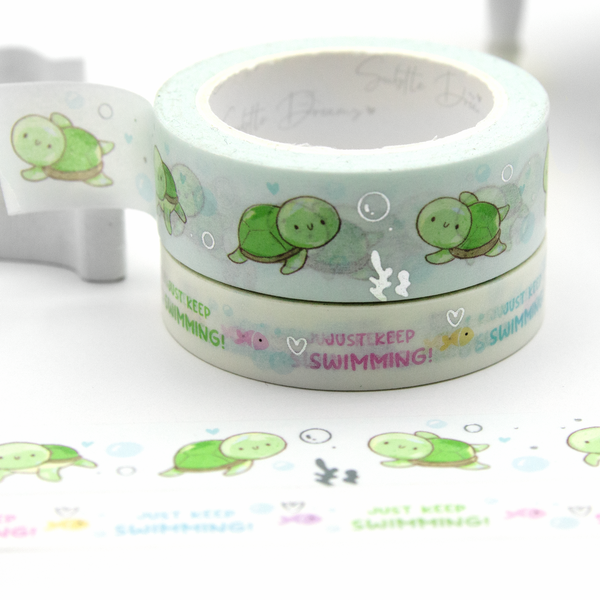 Just keep swimming, turtles hand painted planner washi tape