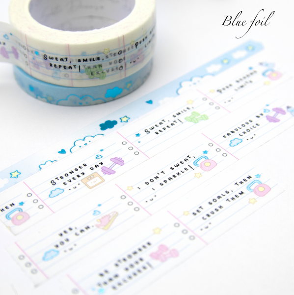 Motivational quotes washi Vol.12, workout, blue foil
