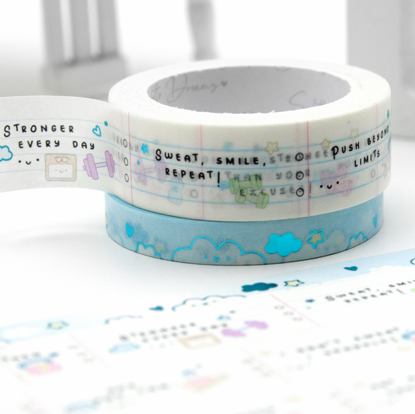 Motivational quotes washi Vol.12, workout, blue foil