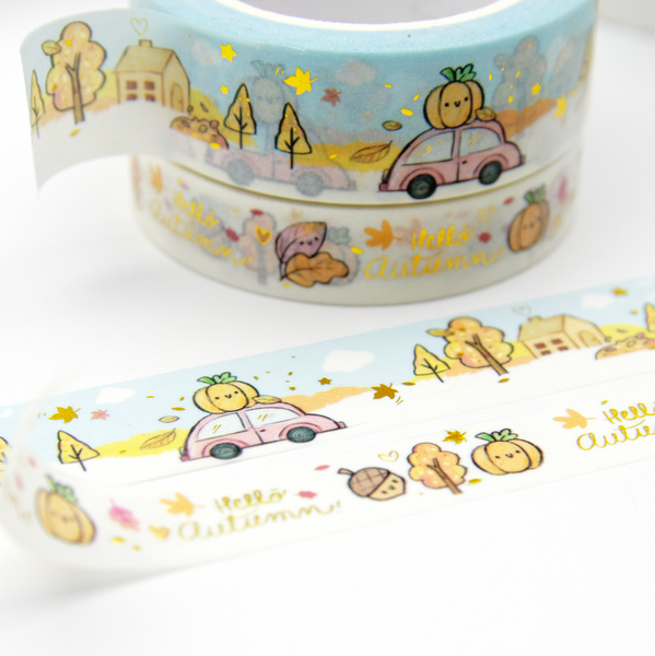 Hello autumn, fall car ride washi tape, hand sketched
