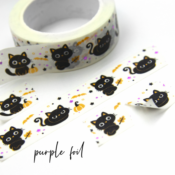 Pawsitively spooky kitty washi, hand painted, halloween