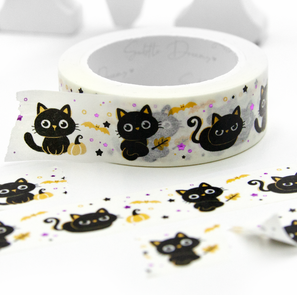 Pawsitively spooky kitty washi, hand painted, halloween