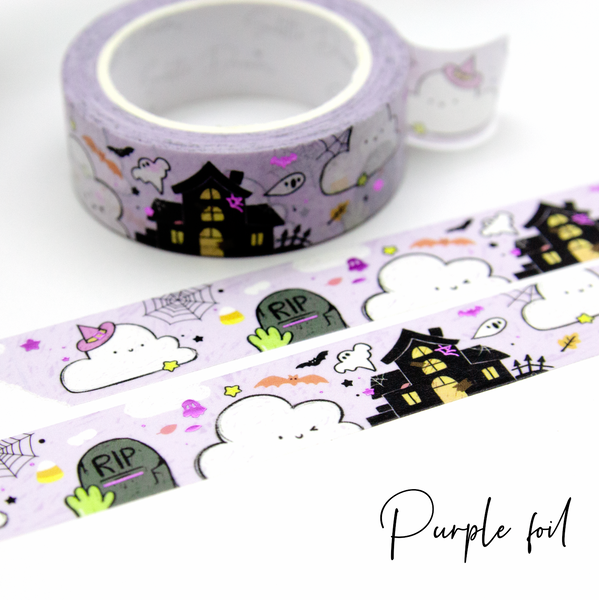 Kawaii clouds haunted house washi Vol.12, hand painted, halloween