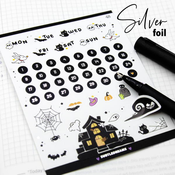 Haunted house, halloween deco stickers, date, days of the week