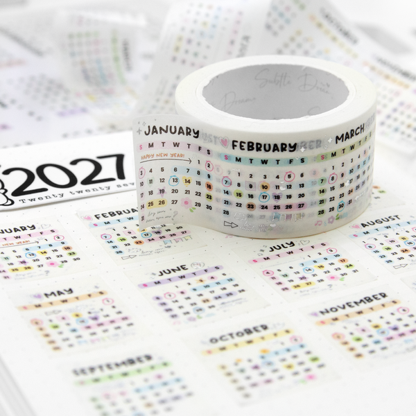 2027 calendar washi tape, planner tape, wide washi, Limit 1/order