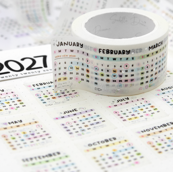 2027 calendar washi tape, planner tape, wide washi, Limit 1/order